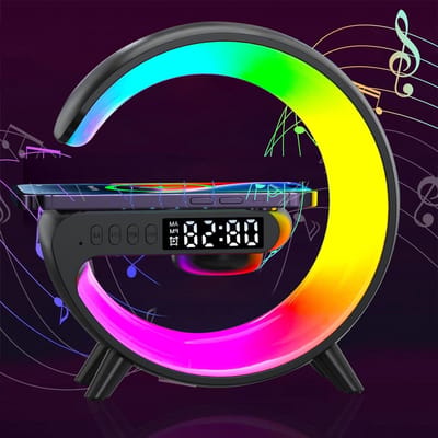 4-in-1 Draadloze Oplaadlamp met LED, Sfeerverlichting, Bluetooth Speaker en Oplader, RGB Kleurverandering voor Slaapkamer en Woonkamer
