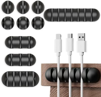 Kabelhouders, 10 Stuks Zelfklevende Clips voor Kabelbeheer, Organisator voor USB Oplaadkabels, Muiskabels en Voedingskabels - Zwart