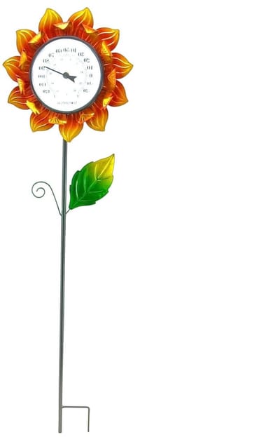 Zonnebloem Thermometer - Tuinthermometer Wandthermometer - Buiten Decoratie - Weerbestendige Wijzerplaat - 102 cm - Geel