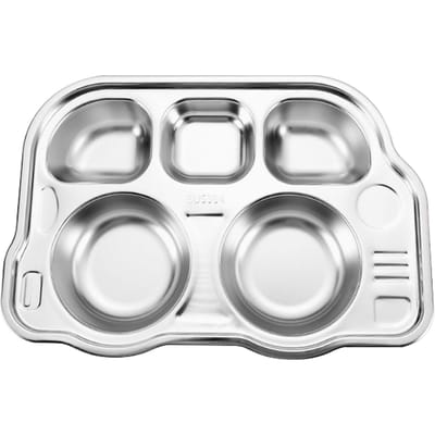 Plat divisé en acier inoxydable de qualité alimentaire Dessin animé Résistant aux chutes Forme amusante Plateau de dîner divisé pour gray