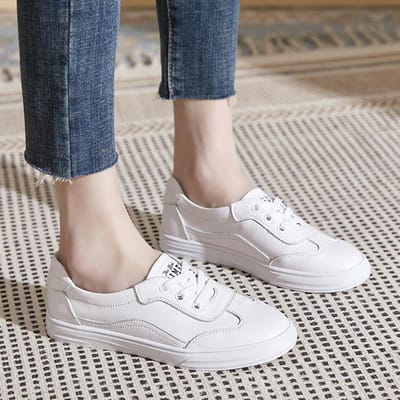 Leer Kleine Witte Schoenen Damesschoenen Nieuw Leer Lente Lente Platte Zolen Sponscake Instappers Casual Schoenen Zomer 40