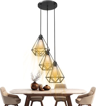 Froadp Industriële hanglamp met 3 lampen, vintage-look, verstelbare kabellengte tot 150 cm, ronde plafondplaat, geschikt voor E27-lampen, warmwitte verlichting, geschikt voor woonruimtes, cafés en studio's