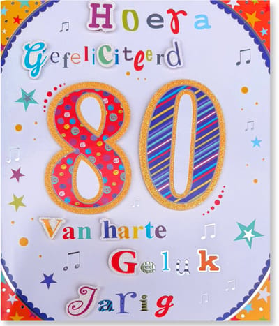 Maxi Kaart - 80 Jaar Felicitatie Wenskaart - 21x25cm - XL Verjaardag Wenskaart - Leeftijd Kaart Inclusief Envelop