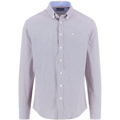 Fynch-Hatton Overhemd Combi Squares Dot Fantasy Peach-Blue / male