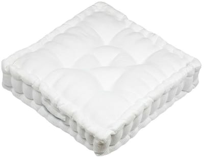 Stof Textile Vloerkussen Ribcord - wit - polyester - 45 x 45 x 10 cm - vierkant - Extra dik - extra zitplaatsen - spelen - gamen - relaxen