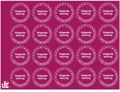 Volgende keuring keuringsstickers - jaartallen 26-31 - op vel | 2 cm - 20 stickers per vel