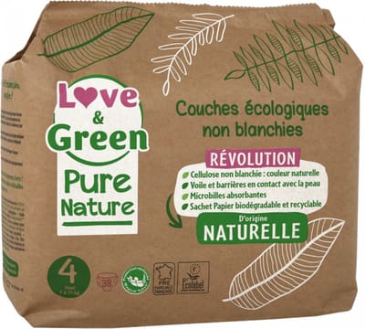 Love & Green Ecologische Luiers Puur Natuur 38 Luiers Maat 4 Maxi (7 tot 14 kg)