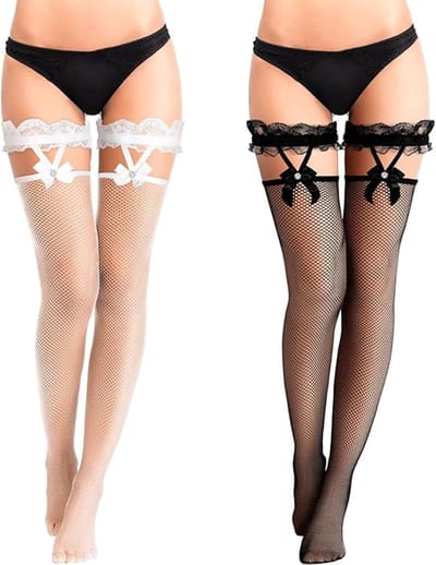 Elegante Zwarte Overknee Kousen met Kant en Visnet voor Vrouwen - Sexy Suspender Kousen, Perfect voor Feestjes en Avonden