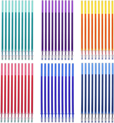 Dailygoods - CONNECTION Gekleurde uitwisbare pennen, navullingen, 60 stuks, vervangbare uitwisbare penvullingen, 0,5 mm, corrigeerbare rollerball-navulling voor studenten, kinderen, school, kantoorbenodigdheden (6