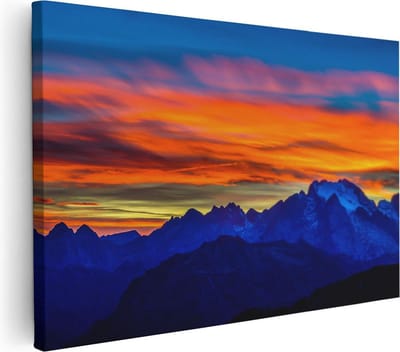 Artaza Canvas Schilderij Zonsondergang - 30x20 cm - Klein - Wanddecoratie Bergen - Muurdecoratie Landschap - Schilderijen Op Canvas Natuur
