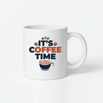 IT'S COFFEE TIME Mok | Witte Keramische Koffiebeker met Origineel Design en Koffiebonen | Cadeau voor Koffieliefhebbers