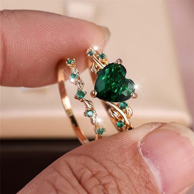 Koninklijk Blauw Groen Zwart Rood Steen Hart Ring Sets Voor Vrouwen Roségoud Kleur Witte Zirkonia Bruids Trouwringen Moederdag Sieraden 7