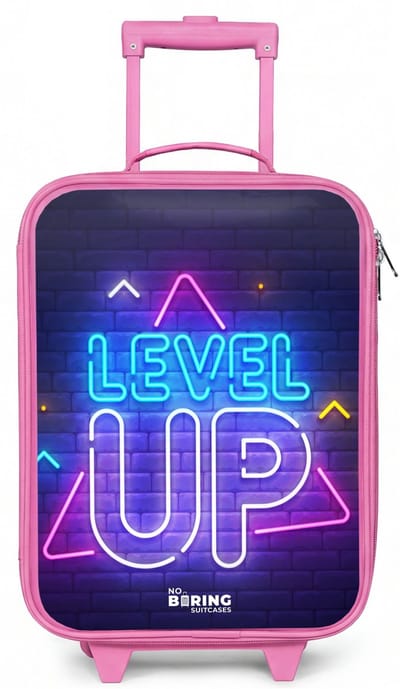 NoBoringSuitcases.com® - Kinderkoffer roze - Kindertrolley meisje - Neonletters op een bakstenen muur - Koffer kind lichtgewicht - Reiskoffer trolley voor kinderen - Koffertje met lichtgevende wieltjes - Rolkoffer