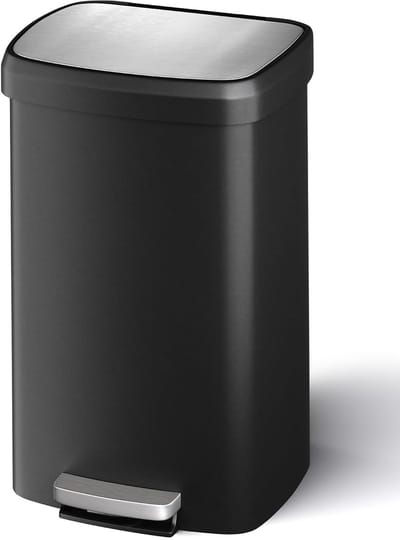 50L Keuken Afvalemmer - Zwart Kunststof met Soft-Close Deksel en Pedal - RVS Afwerking - Voetstuk met Anti-Slip