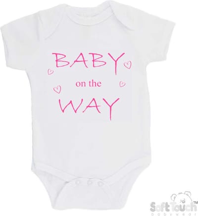 100@ katoenen Romper "Baby on the way" Meisjes Katoen Wit/roze Maat 62/68