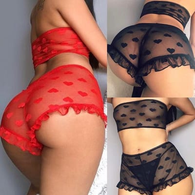 Lingerie Setje Met Hartjes - Sexy Kanten Ondergoed - Kanten Ondergoed Met Hartjes - Rood