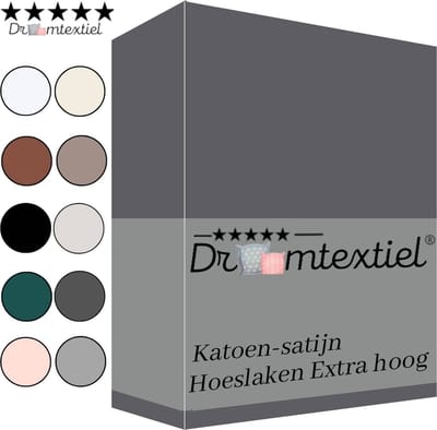 Droomtextiel Hoeslaken Katoen-Satijn - Antraciet - 90x200 cm - Hoogwaardige Kwaliteit - Super Zacht - Hoge Hoek