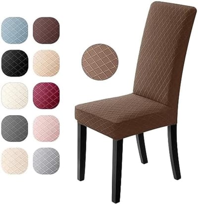 PromoHome Elastische Stoelhoezen Set - 6 Stuks Wasbare Meubelbeschermers Moderne Jacquard Stoelkussenovertrekken voor Eetkamer, Woonkamer en Hotel - "Bruin"