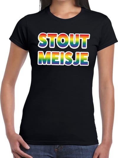 Stout meisje gay pride t-shirt zwart met regenboog tekst voor dames - Gay pride/LGBT kleding XS