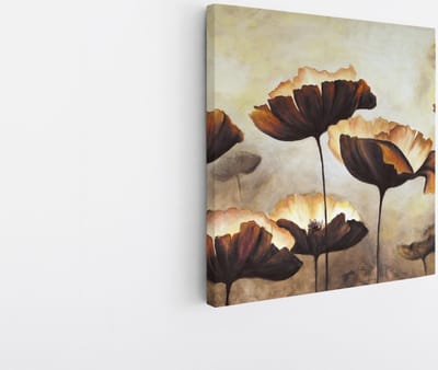 Saammp Canvas Schilderij - Abstracte Vintage Bloemen - Natuur - Modern - 20x20 - Foto op canvas - Wanddecoratie - Muurdecoratie Woonkamer - Kantoor Decoratie