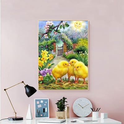 Broderie Diamant Poussin Affichage Complet DIY Peinture Diamant 5d Images Scéniques de Strass 20X30CM gray