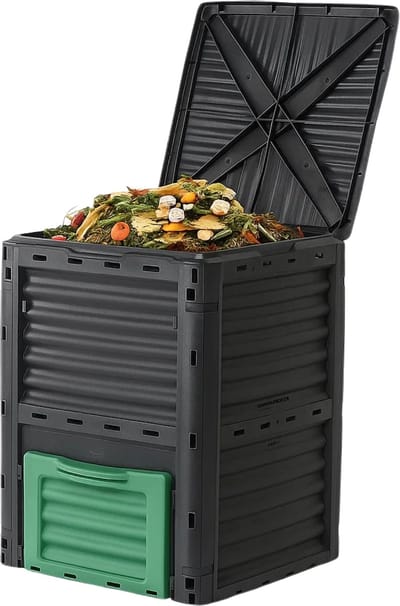 Lomera Compostvat 300 Liter - Compostbak - Composter - Afval Recyclen - Vierkant Model - Kunststof - Kliksysteem - Zonder Bodemplaat - Compostton - Kompostvat - Grijs-Groen - Compost Bak