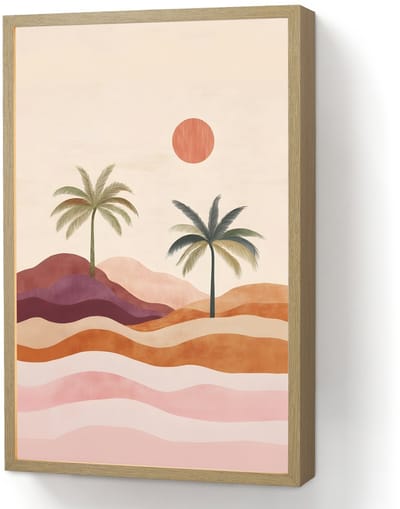 Wandlamp 40x60 cm - Oplaadbaar - Palmbomen - Abstract - Zon - Heuvels - Wandlampen binnen woonkamer - Slaapkamer lamp - Decoratieve nachtlamp - Vloerlamp draadloos