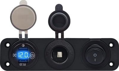 ProRide 12V USB Autolader 2 Poorten - QC3.0 - Drievoudig inbouw paneel - Sigaretten stopcontact en Schakelaar