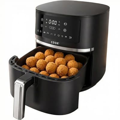 COOK-IT Airfryer 6L XL - 1600W - 8 Programma’s - Touchscreen - Vaatwasserbestendige Mand - Warmhoudfunctie - Shake Reminder - Matzwart