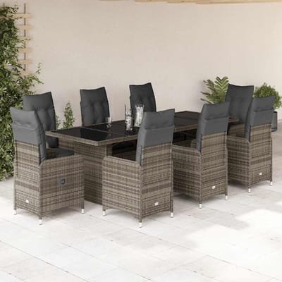vidaXL - 9-delige - Bistroset - met - kussens - poly - rattan - grijs