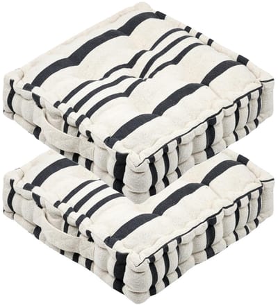 Stof Textile Vloerkussen Beach - 2x - creme wit/grijs - katoen - 45 x 45 x 10 cm - Extra dik - extra zitplaatsen - spelen - gamen - relaxen