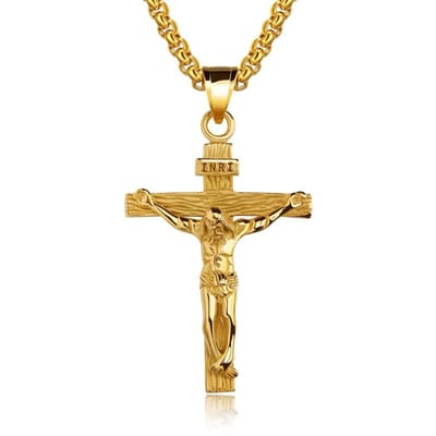 Lumici® | Kruis Ketting v3 - Jezus Ketting - Kruis - God - Geloof - Gelovig - INRI - Jezus Christus - Oneindig - De Heer - The Lord - Jezus - Cadeau Voor Vrouwen - Moederdag Cadeau - Heilig - INRI - Liefde - Verrassing - Goud & Zilver