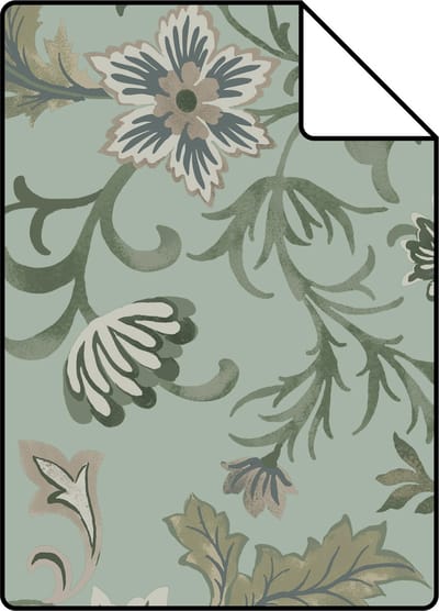 Proefstaal ESTAhome behang vintage bloemen celadon groen - 26.5 x 21 cm - 139413-S