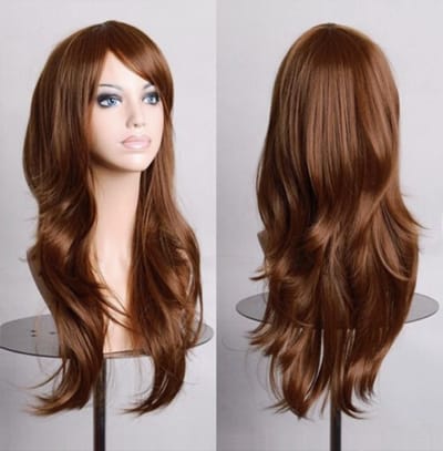 KIMU® Luxe Lange Bruine Pruik - Lang Bruin Met Schuine Pony Roodbruin Lichtbruin Festival