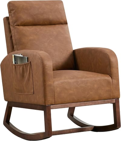 Schommelstoel - met kunstleren bekleding - Relaxstoel babykamer - Fauteuil - Voedingsstoel - bruin