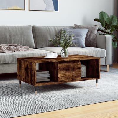 vidaXL - Salontafel - 90x50x36,5 - cm - bewerkt - hout - gerookt - eikenkleurig