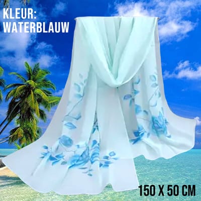 LaGloss® Sjaal Chiffon Bloemen Lichtblauw – Strand Omslagdoek 50x150 cm - Elegante Cover-Up voor Vrouwen