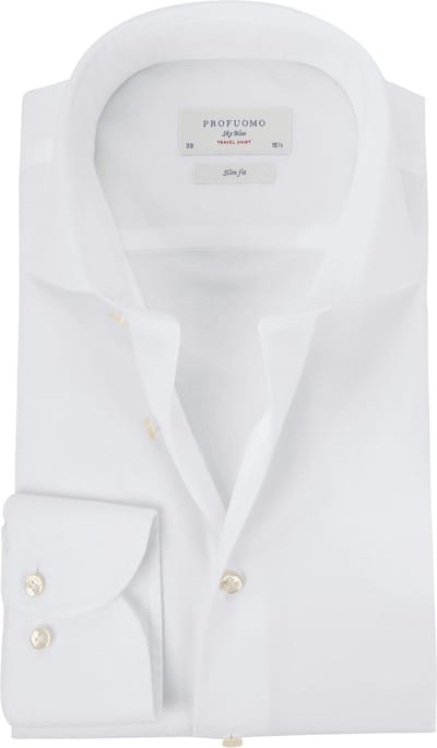 Profuomo slim fit heren overhemd - twill - wit - Strijkvrij - Boordmaat: 43 (EU maat: XL)