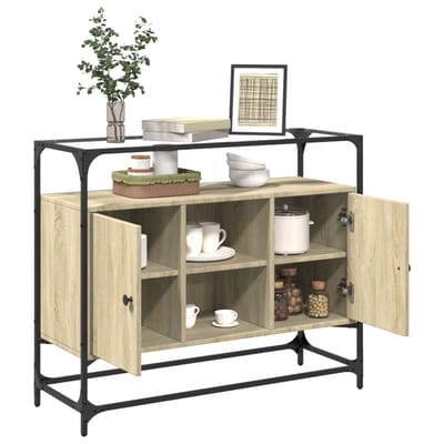 vidaXL - Dressoir - met - glazen - blad - 98x35x81 - cm - hout - sonoma - eikenkleurig