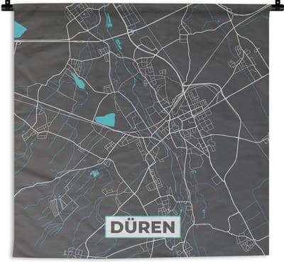 Wandkleed - Wanddoek - Duitsland – Blauw – Düren – Stadskaart – Kaart – Plattegrond - 180x180 cm - Wandtapijt