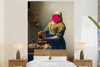 Behang - Fotobehang Melkmeisje - Johannes Vermeer - Roze - Breedte 170 cm x hoogte 260 cm