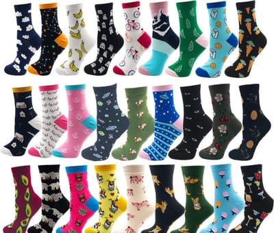 Dames sokken - 7 paar - Surprise Box - 7 day pack - met leuke print - grijs - blauw - wit - roze - rood - geel - 36-40 - mix - gift - cadeau voor haar - Kerstcadeau - verjaardagscadeau