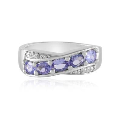 Cavill - Zilveren Ring - 925 Sterling Zilver met 0,81 ct Ovale Tanzaniet en 0,03 ct Witte Topaas - Elegante Damesring Modern Design Prong Zetting