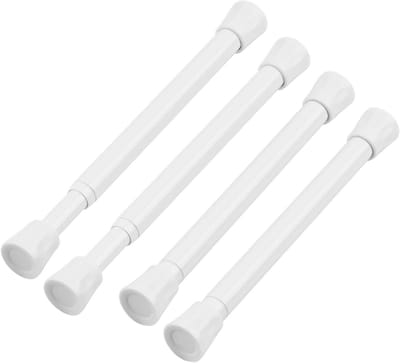 TYRON Gordijnroede met kleine veerspanning van 17,5 tot 25,1 cm, mini korte verstelbare spanstang, geschikt voor smal raam, zijlicht, kast, koelkast (wit, set van 4 stuks)