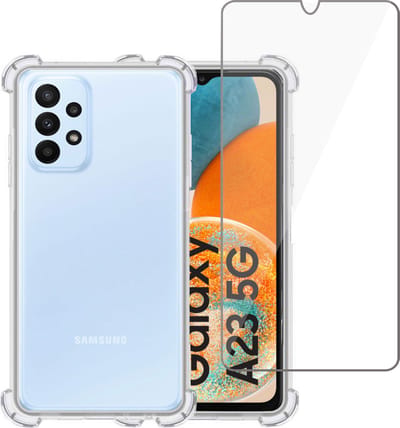 Hoesje geschikt voor Samsung A23 4G / 5G + Screenprotector – Tempered Glass - Extreme Shock Case Transparant