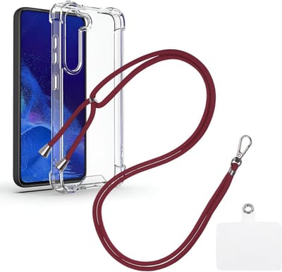 Shock Proof Case Hoes Geschikt voor Samsung Galaxy A35 Hoesje Transparant Met universele Telefoonkoord bordeaux - Cover - Nek Hanger - Koord Hoes