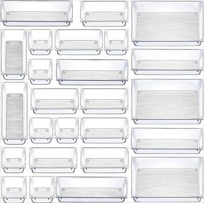 25 Stuks Heldere Plastic Lade Organizer voor Desk, Lade Scheiders voor Make-up, Sieraden en Gadgets in Slaapkamer, Badkamer en Kantoor