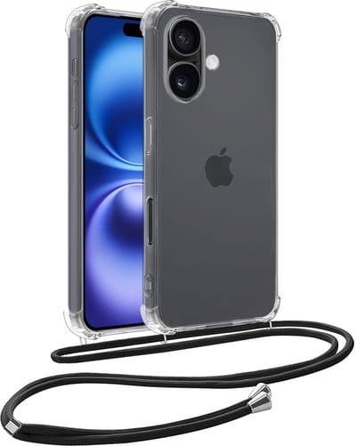 Hoesje - Geschikt voor Apple iPhone 16 - Met Koord - Shock Proof - Siliconen Case - Telefoonkoord - Back Cover - Telefoon Hoes Shockproof - Telefoonketting - Telefoonhoes - Transparant