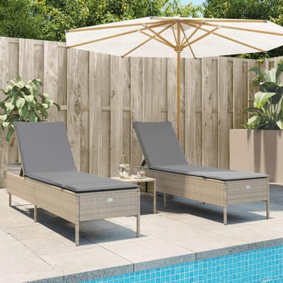 vidaXL - Ligstoelen - 2 - st - met - kussens - poly - rattan - beige