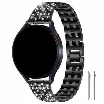 Stalen bandje - geschikt voor Garmin Venu (2 Plus) / Venu SQ (2) / Vivomove (Style - Sport) / Vivoactive 3 / 5 / 6 / Forerunner 55 / 165 / 245 / 645 / 570 - 42mm - glitter - zwart